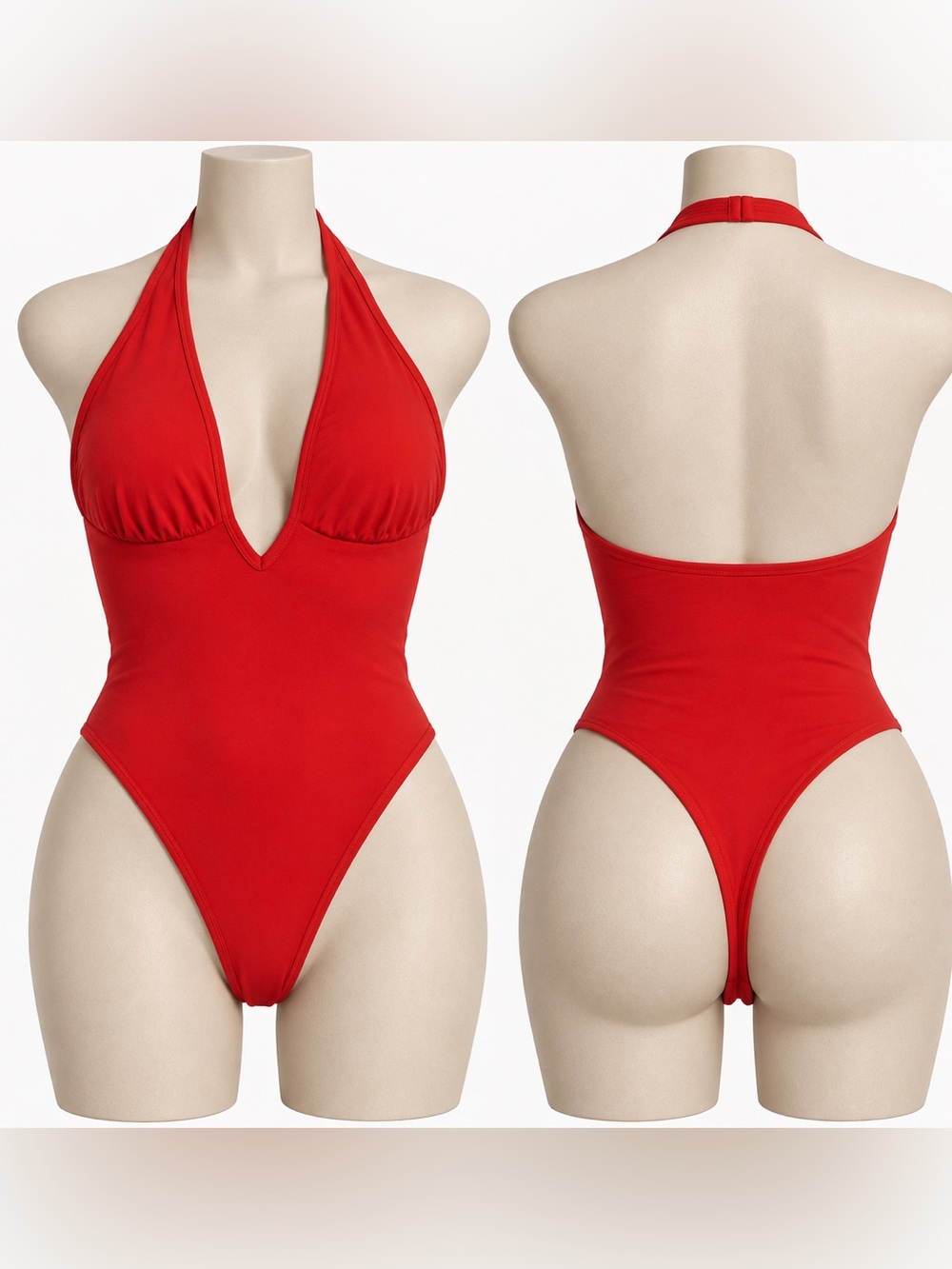 SKIMS Red Halter Plunge Bodysuit Size Small     #6